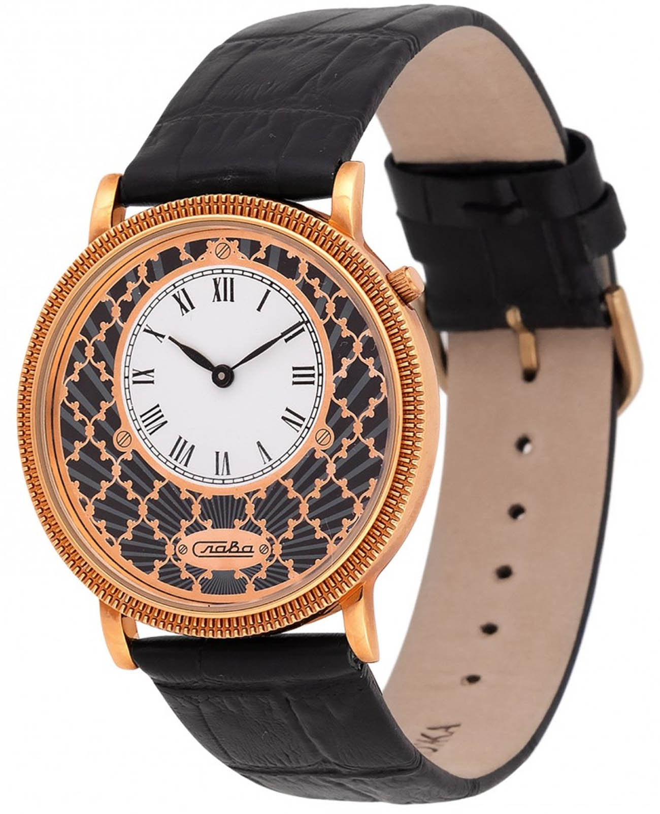 Слава Слава Браво 1343473/GL20  1343473/GL20 кварцевые мужские часы черный циферблат, браслет кожаный — вид спереди